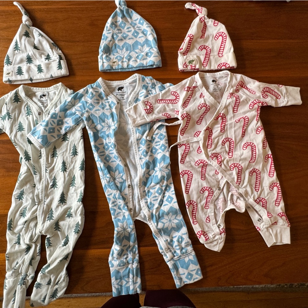 Monica and Andy Holiday onesie and hat Bundle 0-3 and 3-6 mo sizes